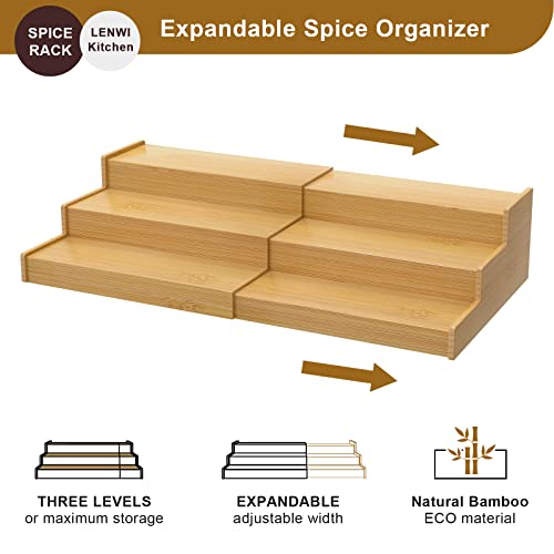 Lenwi Spice Rack Organizer for Cabinet, 3 Tier Expandable Bamboo Spice Storage, Great for Kitchen Cabinet, Cupboard,Pantry and More - Image 2