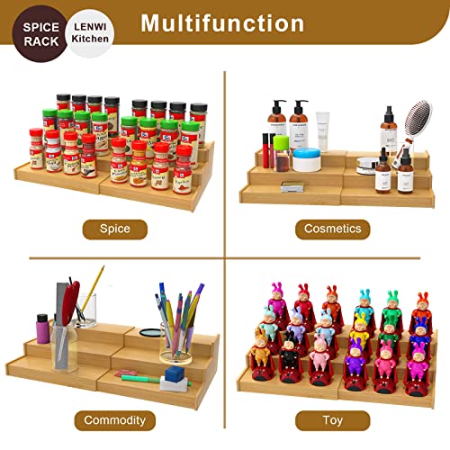 Lenwi Spice Rack Organizer for Cabinet, 3 Tier Expandable Bamboo Spice Storage, Great for Kitchen Cabinet, Cupboard,Pantry and More - Image 3