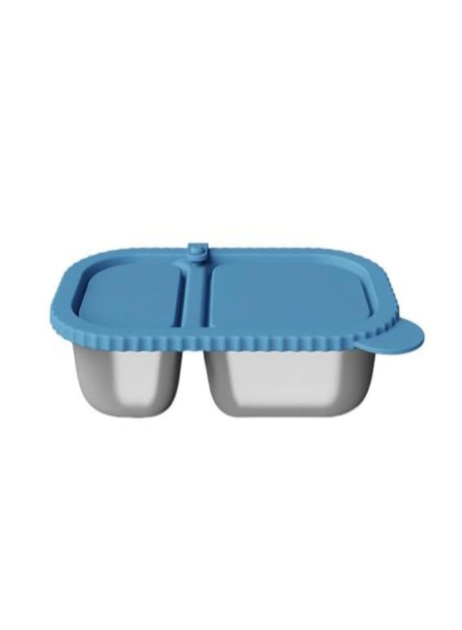 DANSR Stainless Steel Tiffin Box 2 Section with Silicone Seal Lid, Food Grade Lunch Container, Leak Resistant Snack Box for Kids School Office, Reusable Compact Bento Box (Blue) - Image 1