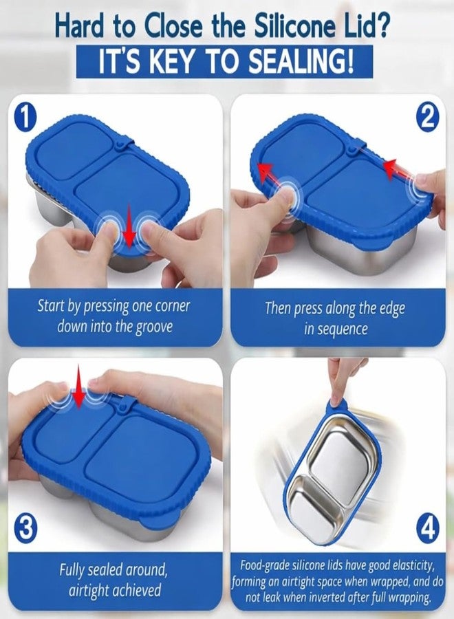 DANSR Stainless Steel Tiffin Box 2 Section with Silicone Seal Lid, Food Grade Lunch Container, Leak Resistant Snack Box for Kids School Office, Reusable Compact Bento Box (Blue) - Image 4