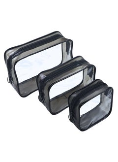 Pack of 3 Clear Cosmetic Pouch, Double Zipper Sliders Clear Travel Makeup Bags, Water Resistant Toiletry Bags, Portable Clear Pouches, Black