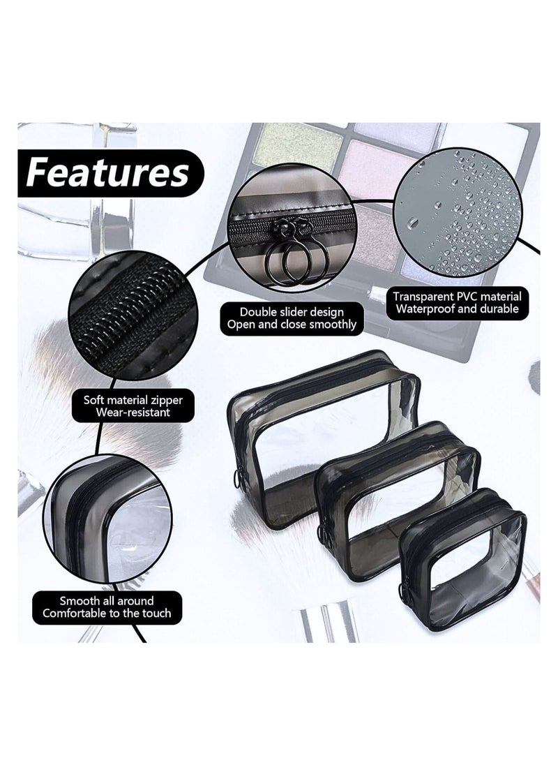 SOLARAE - Pack of 3 Clear Cosmetic Pouch, Double Zipper Sliders Clear Travel Makeup Bags, Water Resistant Toiletry Bags, Portable Clear Pouches, Black - Image 1
