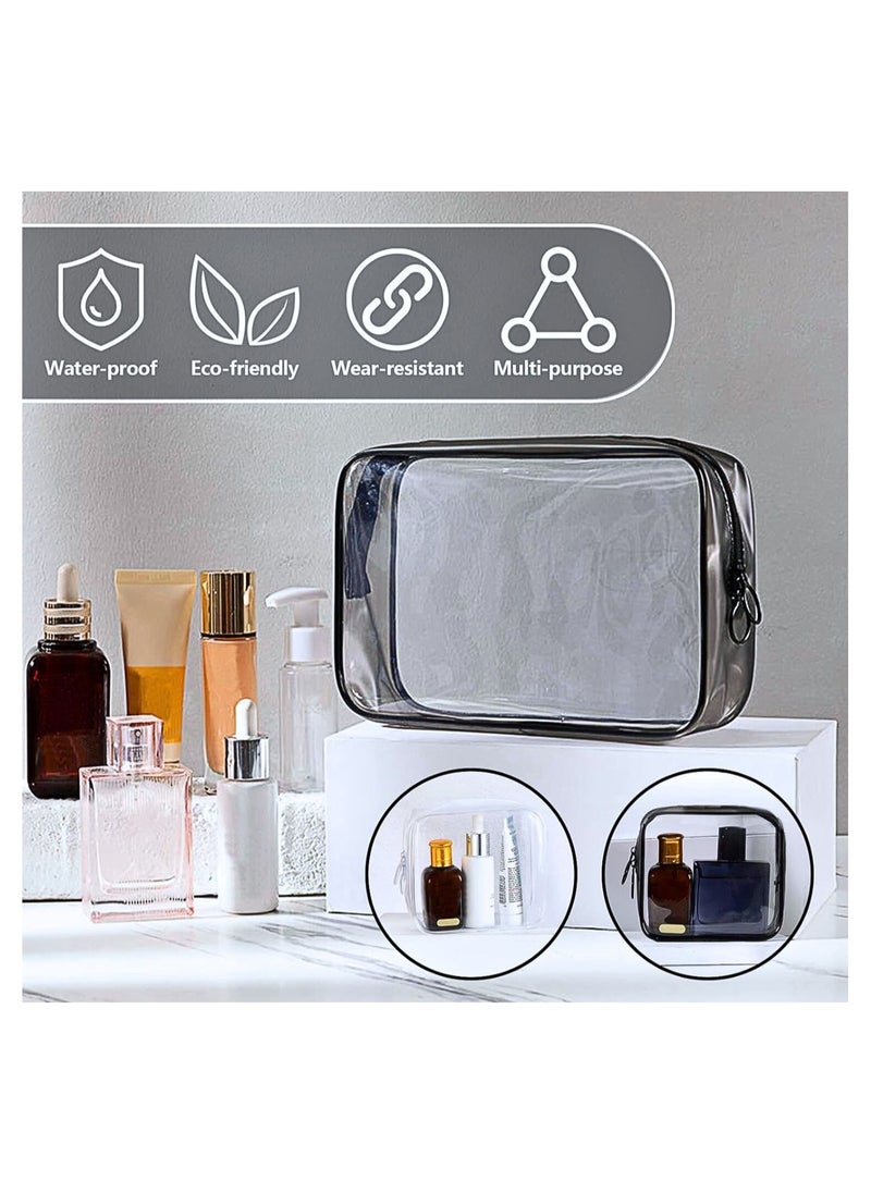 SOLARAE - Pack of 3 Clear Cosmetic Pouch, Double Zipper Sliders Clear Travel Makeup Bags, Water Resistant Toiletry Bags, Portable Clear Pouches, Black - Image 1