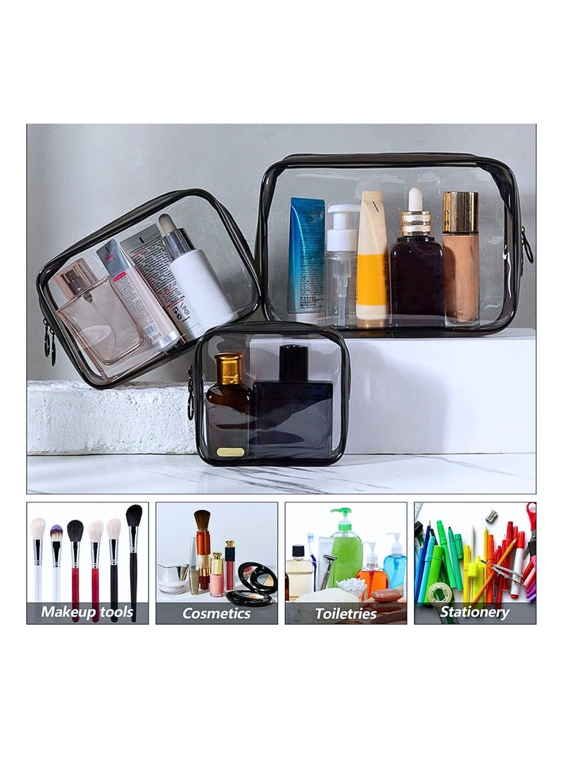 SOLARAE - Pack of 3 Clear Cosmetic Pouch, Double Zipper Sliders Clear Travel Makeup Bags, Water Resistant Toiletry Bags, Portable Clear Pouches, Black - Image 1