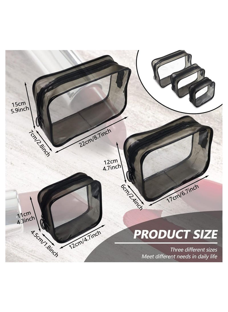 SOLARAE - Pack of 3 Clear Cosmetic Pouch, Double Zipper Sliders Clear Travel Makeup Bags, Water Resistant Toiletry Bags, Portable Clear Pouches, Black - Image 1