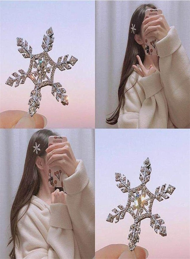 RUSTAMM 6 PCS Snowflake Rhinestone Hair Clips Gold silver Hairpins Christmas Winter Holiday Crystal Hairpin Barrette Wedding Bridal Hair Accessories for Women Girls - Image 2