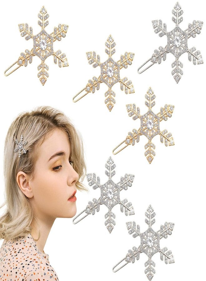 RUSTAMM 6 PCS Snowflake Rhinestone Hair Clips Gold silver Hairpins Christmas Winter Holiday Crystal Hairpin Barrette Wedding Bridal Hair Accessories for Women Girls - Image 1
