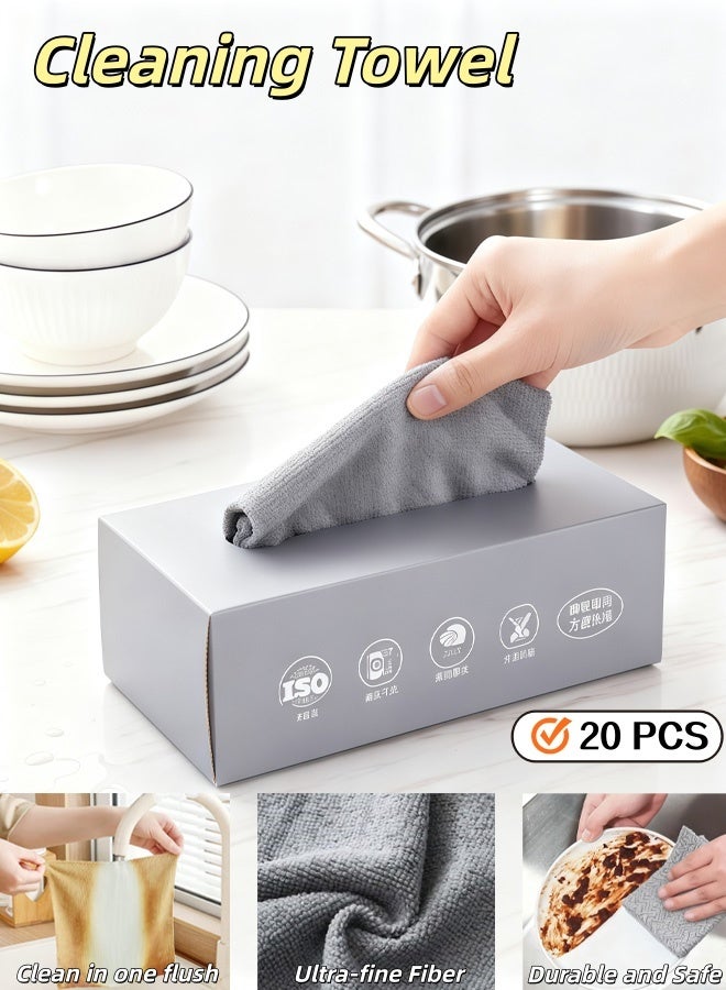 XiuWoo Cleaning Cloths，Kitchen Cleaning Cloths，Microfiber Towel，Reusable Dish Cloths with Dispenser Box，Kitchen Dish Cloth Dish Towels，Washable Wipes Dish Towel Rolls Soft Durable And Absorbent（20PCS/Box） - Image 1