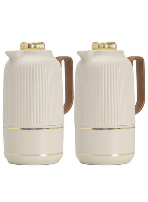 2-Piece Coffee And Tea Vacuum Flask Khaki/Gold1 Liter