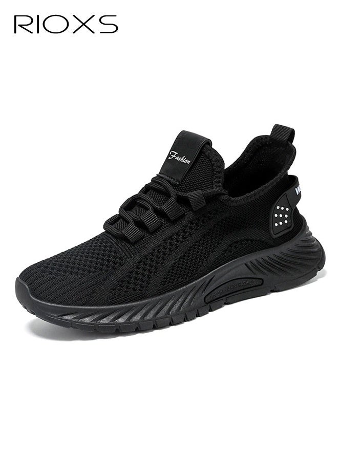 RIOXS Unisex Fashion Trainers, Men's Running Shoes, Women's Sports Shoes, Classic Slip On Breathable Knit Mesh Sneakers, Lightweight Walking Run Shoes for Men Women, Minimalist Tennis Shoes for Ladies, Comfortable Athlesiure Shoes for Man, Non Slip Workout Gym Trainers, Trendy Shoes for Jogging/ Hiking/ Fishing/ Casual/ Traveling/ Daily Wear, Black Footwear - Image 2