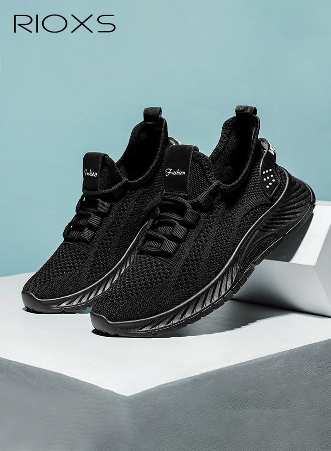 RIOXS Unisex Fashion Trainers, Men's Running Shoes, Women's Sports Shoes, Classic Slip On Breathable Knit Mesh Sneakers, Lightweight Walking Run Shoes for Men Women, Minimalist Tennis Shoes for Ladies, Comfortable Athlesiure Shoes for Man, Non Slip Workout Gym Trainers, Trendy Shoes for Jogging/ Hiking/ Fishing/ Casual/ Traveling/ Daily Wear, Black Footwear - Image 5