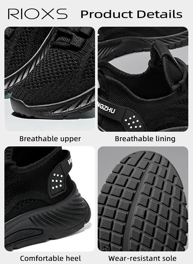 RIOXS Unisex Fashion Trainers, Men's Running Shoes, Women's Sports Shoes, Classic Slip On Breathable Knit Mesh Sneakers, Lightweight Walking Run Shoes for Men Women, Minimalist Tennis Shoes for Ladies, Comfortable Athlesiure Shoes for Man, Non Slip Workout Gym Trainers, Trendy Shoes for Jogging/ Hiking/ Fishing/ Casual/ Traveling/ Daily Wear, Black Footwear - Image 3