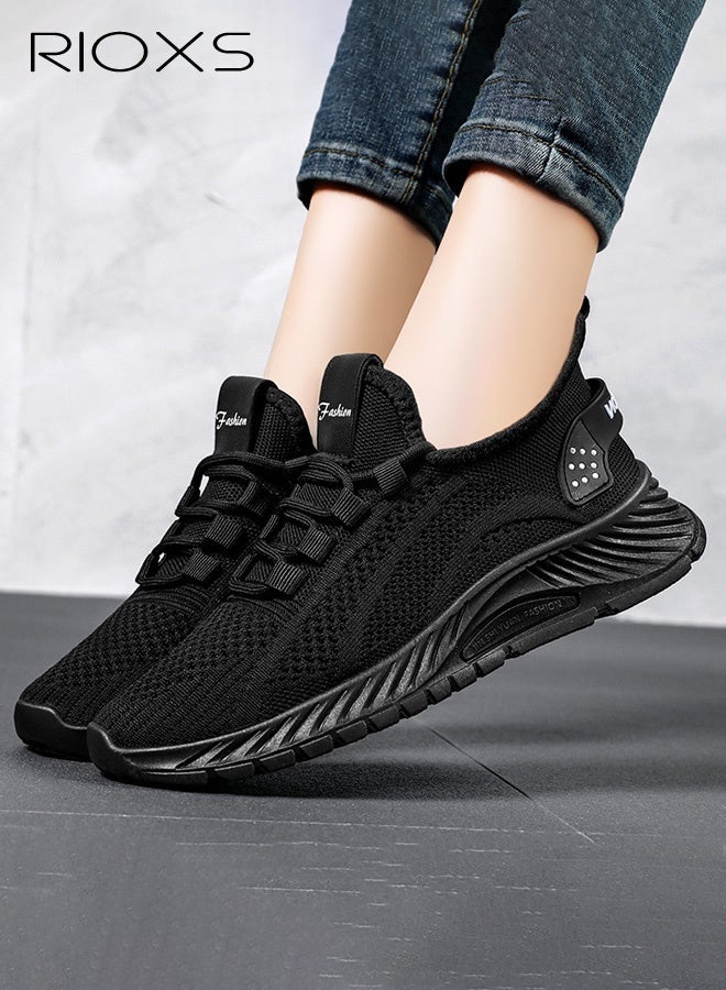 RIOXS Unisex Fashion Trainers, Men's Running Shoes, Women's Sports Shoes, Classic Slip On Breathable Knit Mesh Sneakers, Lightweight Walking Run Shoes for Men Women, Minimalist Tennis Shoes for Ladies, Comfortable Athlesiure Shoes for Man, Non Slip Workout Gym Trainers, Trendy Shoes for Jogging/ Hiking/ Fishing/ Casual/ Traveling/ Daily Wear, Black Footwear - Image 4