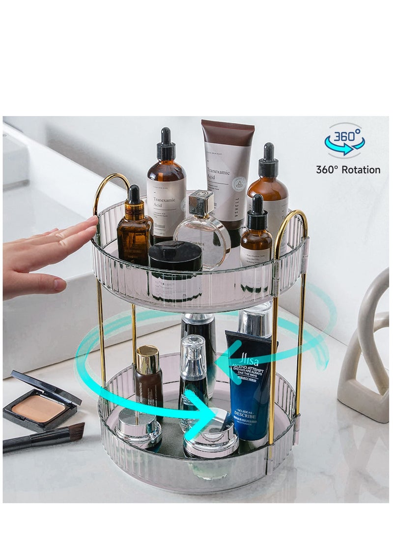 Arabest - منظم مستحضرات التجميل الدوار بطبقتين، منظم سطح الحمام، منظم طاولة الزينة ذو سعة كبيرة، تخزين ومنظم منزلي - Image 1