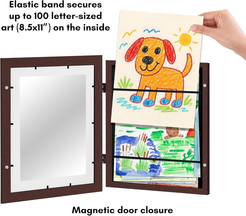 Americanflat 10x12.5 Kids Art Frame - Front Loading Picture Frame - Use as 8.5x11 Frame with Mat or 10x12.5 Frame Without Mat - My Mini Masterpiece - Holds 100 Artworks - Mahogany - Image 5