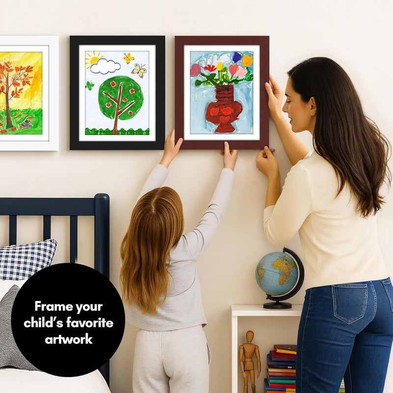 Americanflat 10x12.5 Kids Art Frame - Front Loading Picture Frame - Use as 8.5x11 Frame with Mat or 10x12.5 Frame Without Mat - My Mini Masterpiece - Holds 100 Artworks - Mahogany - Image 2