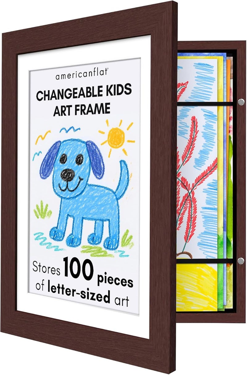 Americanflat 10x12.5 Kids Art Frame - Front Loading Picture Frame - Use as 8.5x11 Frame with Mat or 10x12.5 Frame Without Mat - My Mini Masterpiece - Holds 100 Artworks - Mahogany - Image 1