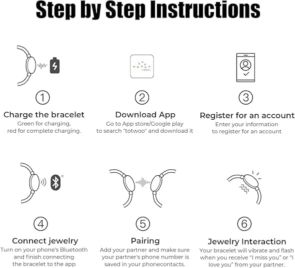 TOTWOO Touch Bracelets for Couples, Vibration & Light up for Love Couples Long Distance Relationship Gifts for Girlfriend Bluetooth Pairing Jewelry - Image 5