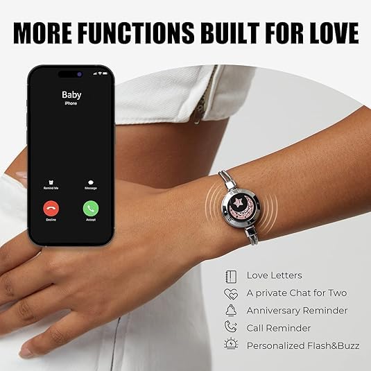 TOTWOO Touch Bracelets for Couples, Vibration & Light up for Love Couples Long Distance Relationship Gifts for Girlfriend Bluetooth Pairing Jewelry - Image 3