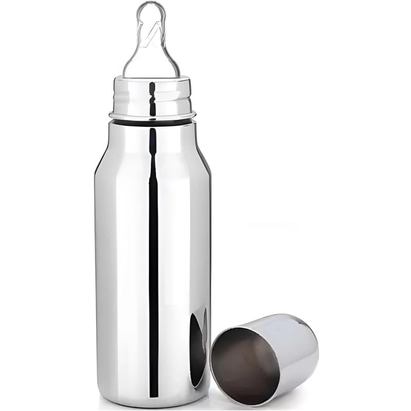 PGD Baby comprehensive feeding combo set Premium Steel Feeding Bottle, Silicone Baby Food Fruit Feeder Nibbler 10ml & Food Feeder Spoon 90ml with Long Handle Cleaning Brush (Deluxe 350ml Comprehensive Feeding Combo Set) - Image 2