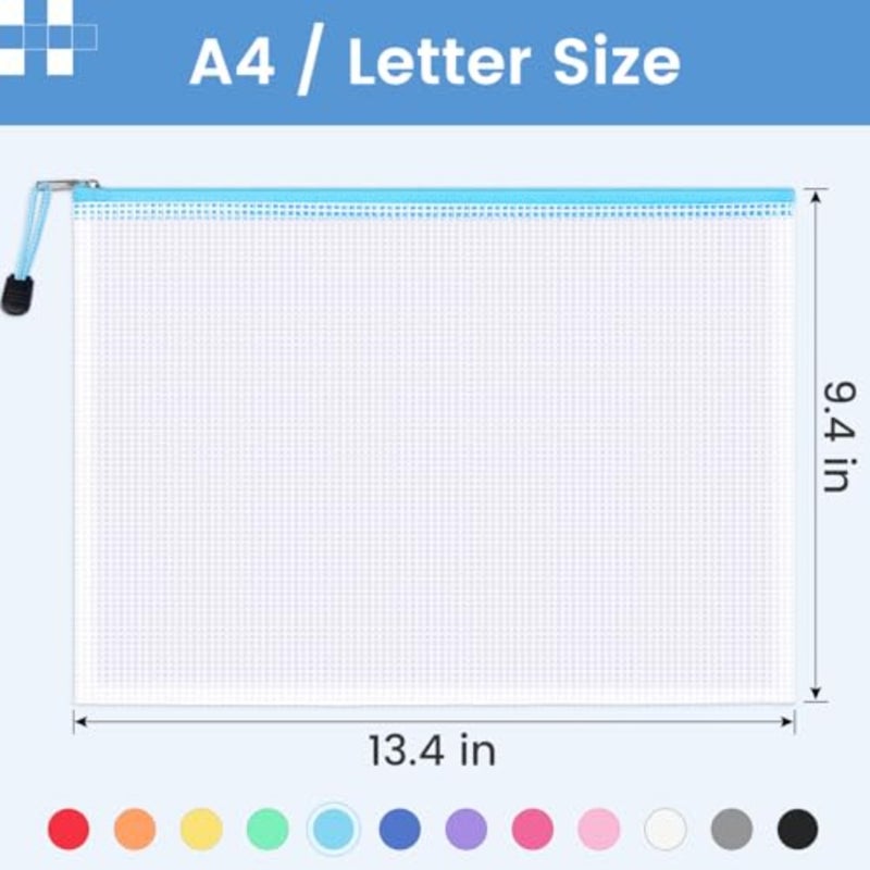 24 Pack Mesh Zipper Pouch with Sticky Labels, A4 Mesh Bags, Sturdy Letter Size File Folders Organizer, Office School Classroom Teacher Supplies, Toy Storage Bag Board Game Puzzles Organization - Image 2