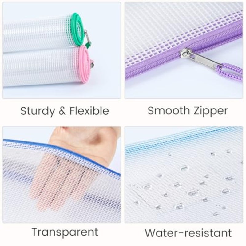 24 Pack Mesh Zipper Pouch with Sticky Labels, A4 Mesh Bags, Sturdy Letter Size File Folders Organizer, Office School Classroom Teacher Supplies, Toy Storage Bag Board Game Puzzles Organization - Image 4
