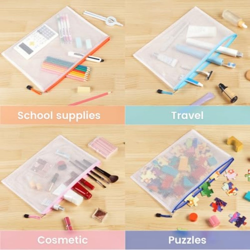 24 Pack Mesh Zipper Pouch with Sticky Labels, A4 Mesh Bags, Sturdy Letter Size File Folders Organizer, Office School Classroom Teacher Supplies, Toy Storage Bag Board Game Puzzles Organization - Image 5
