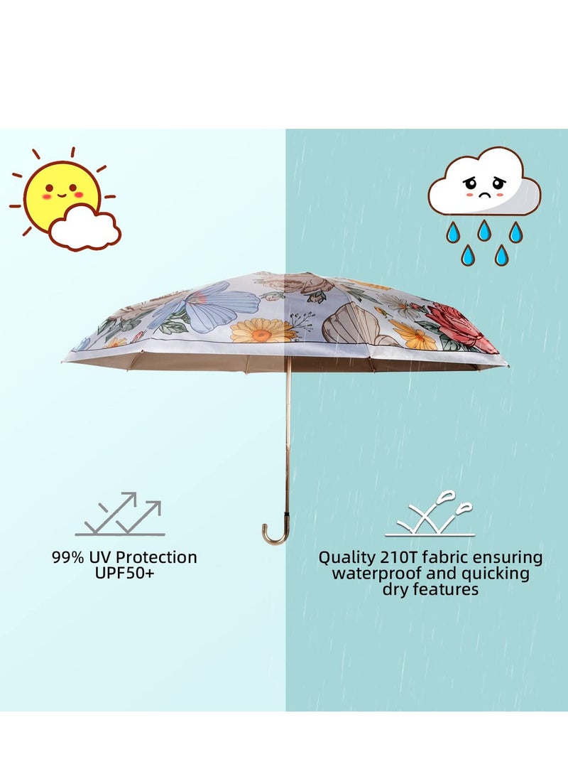 Excefore - Windproof Travel Umbrella, Compact Folding Umbrella, Small Umbrella for Rain&Sun, Parasol Umbrella UV Protection UV Blocker, 8 Ribs Lightweight & Portable Umbrella for Women, Girls - Image 1