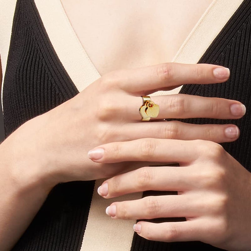 JINHUI Gold Rings for Women with Heart Charm, 6mm Wide Dangle Ring Stainless Steel 18k Gold Plated Engagement Stackable Thick Statement Rings for Men Size 6-10 (Gold, 6) - Image 5