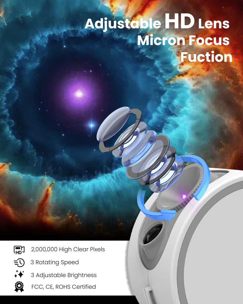 MERTTURM Star Projector, 8 HD Film Discs with Adjustable Lens, Planets Projector with Bluetooth Speaker, 12 White Noise for Sleeping, Ideal for Room Decoration, Plastic, Usb Corded Electric, Led - Image 3
