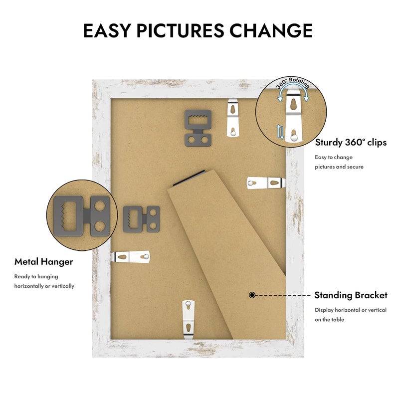 Hongkee 5x7 Picture Frame with Glass, Display Pictures 4x6 with Mat or 5 x 7 without Mat - Wall and Tabletop, 5 by 7 Photo Wooden Frames (Distressed White, 1 Pack) - Image 4