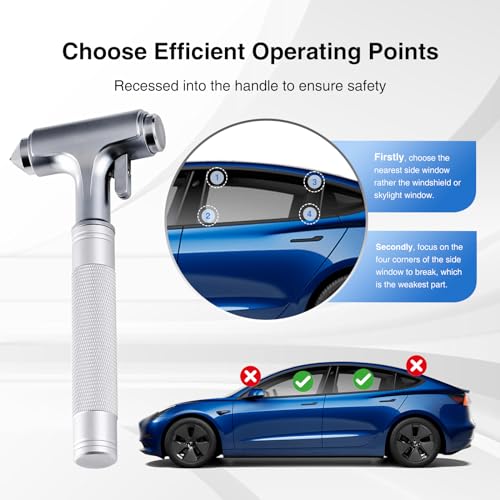 Tesheer for Tesla Glass Breaker Window Breaker Seatbelt Cutter Safety Hammer Car Window Breaker Tool Seatbelt Cutter Emergency Rescue Tools Metal Window Hammer Car Accessories - Image 2