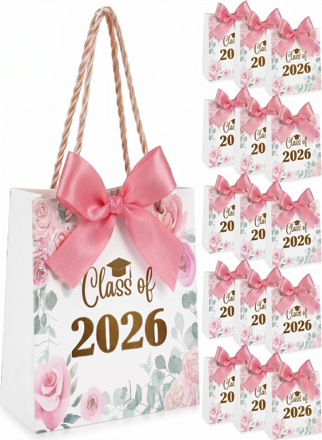 Yexiya 40 Pack Graduation Gift Bags Bulk Class of 2026 Pink Floral Graduation Party Bags 5.5" Congrats Grad Treat Bag for Gifts with Handles and Bow Ribbon Grad Paper Treat Gifts for Party - Image 1