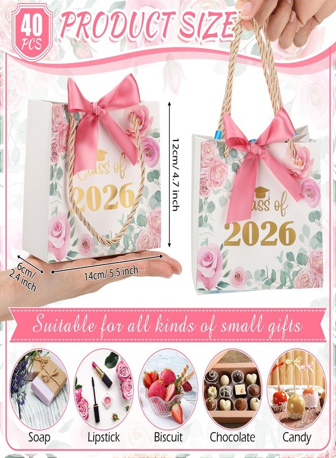 Yexiya 40 Pack Graduation Gift Bags Bulk Class of 2026 Pink Floral Graduation Party Bags 5.5" Congrats Grad Treat Bag for Gifts with Handles and Bow Ribbon Grad Paper Treat Gifts for Party - Image 2