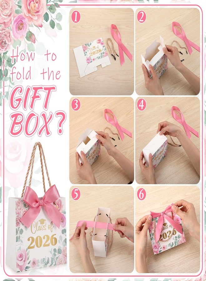 Yexiya 40 Pack Graduation Gift Bags Bulk Class of 2026 Pink Floral Graduation Party Bags 5.5" Congrats Grad Treat Bag for Gifts with Handles and Bow Ribbon Grad Paper Treat Gifts for Party - Image 3