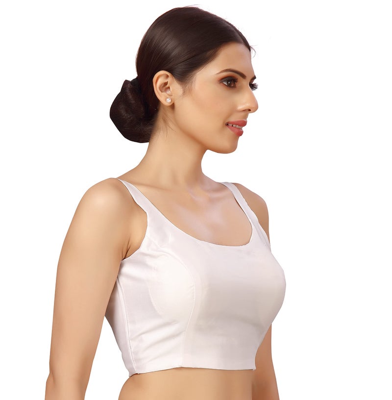 Studio Shringaar Women's Polyester Sleeveless Satin Padded Saree Blouse(White, 40) - Image 3