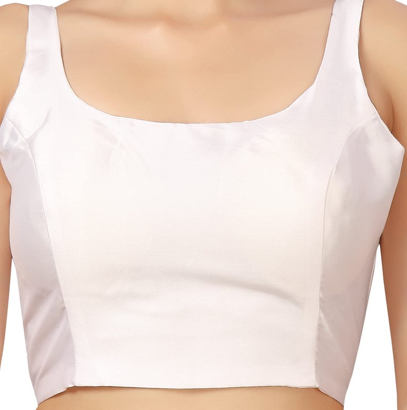 Studio Shringaar Women's Polyester Sleeveless Satin Padded Saree Blouse(White, 40) - Image 5