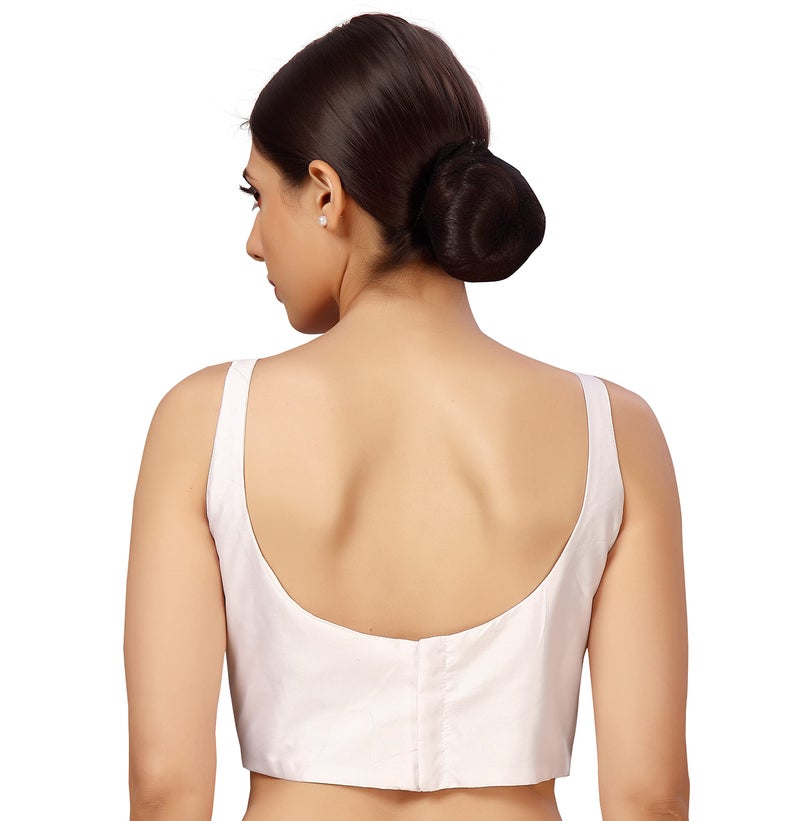 Studio Shringaar Women's Polyester Sleeveless Satin Padded Saree Blouse(White, 40) - Image 2
