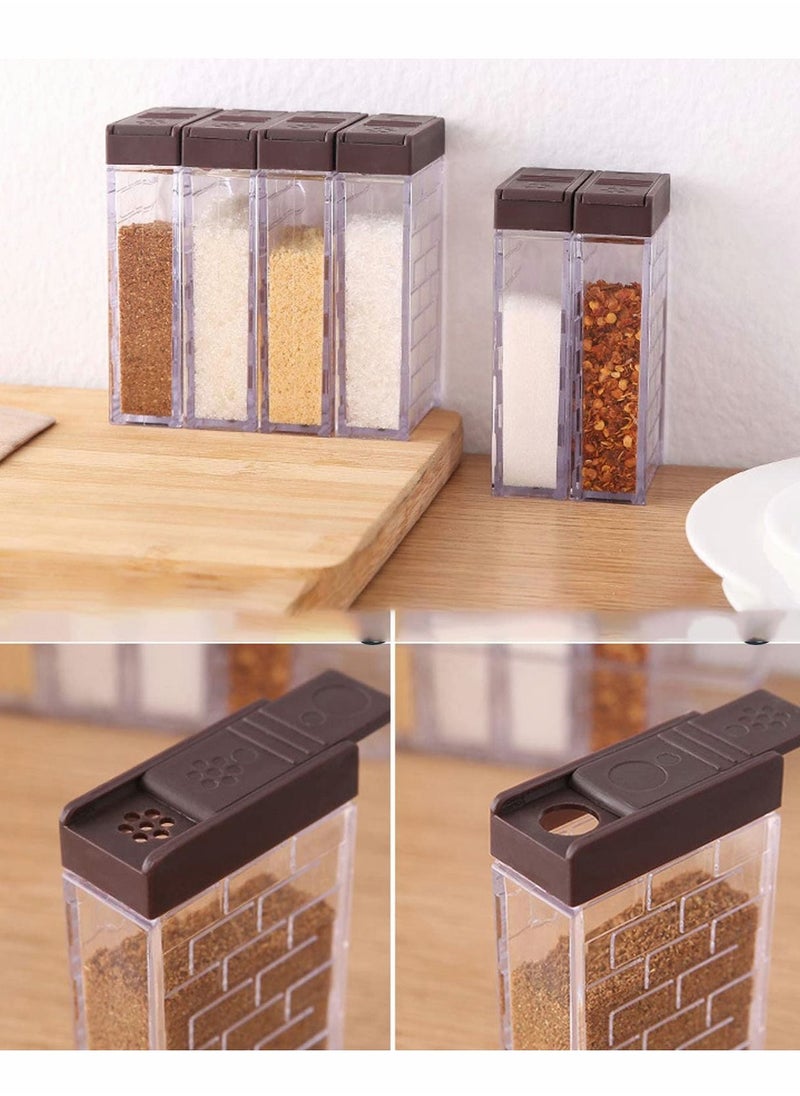 Y&D - Condiment Set 6-Pack with Tray Empty Camping Salt and Pepper Shakers, Plastic Travel Container Seasoning Box, Kitchen Outdoor BBQ Storage Brown - Image 1