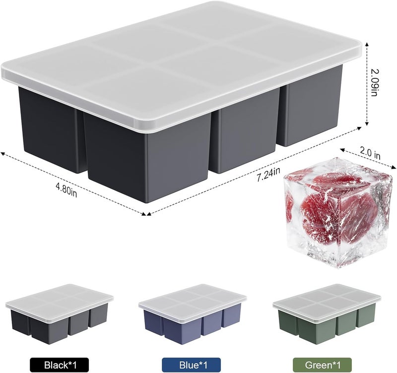 GGUW Large Ice Cube Tray for Whiskey: 2inch Big Silicone Ice Cube Trays with Lid - Old Fashioned Ice Trays for Cocktail - Square Bourbon Ice Cube Maker for Whisky - Image 4