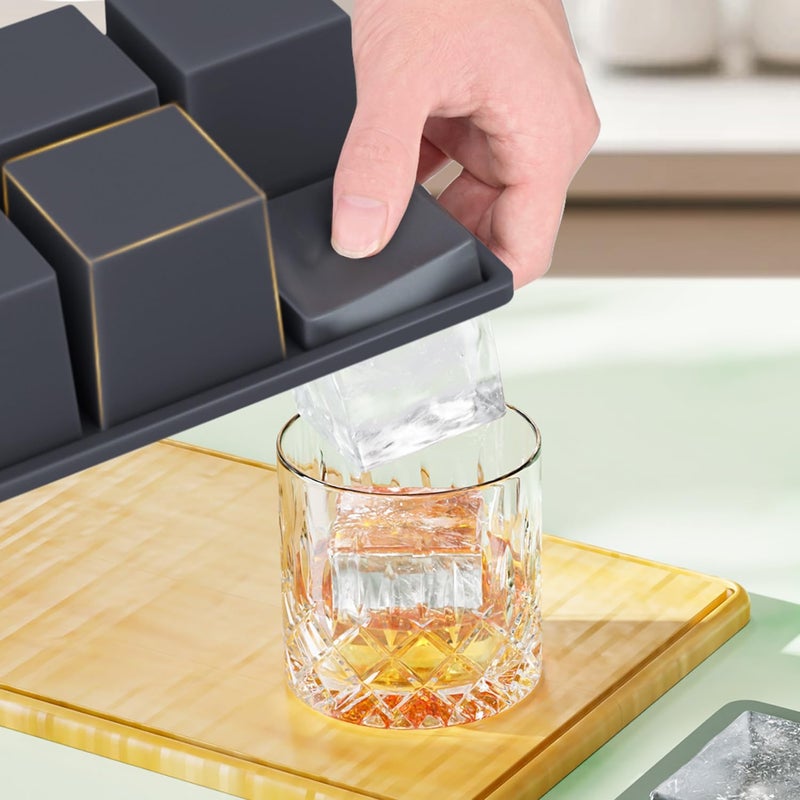 GGUW Large Ice Cube Tray for Whiskey: 2inch Big Silicone Ice Cube Trays with Lid - Old Fashioned Ice Trays for Cocktail - Square Bourbon Ice Cube Maker for Whisky - Image 2