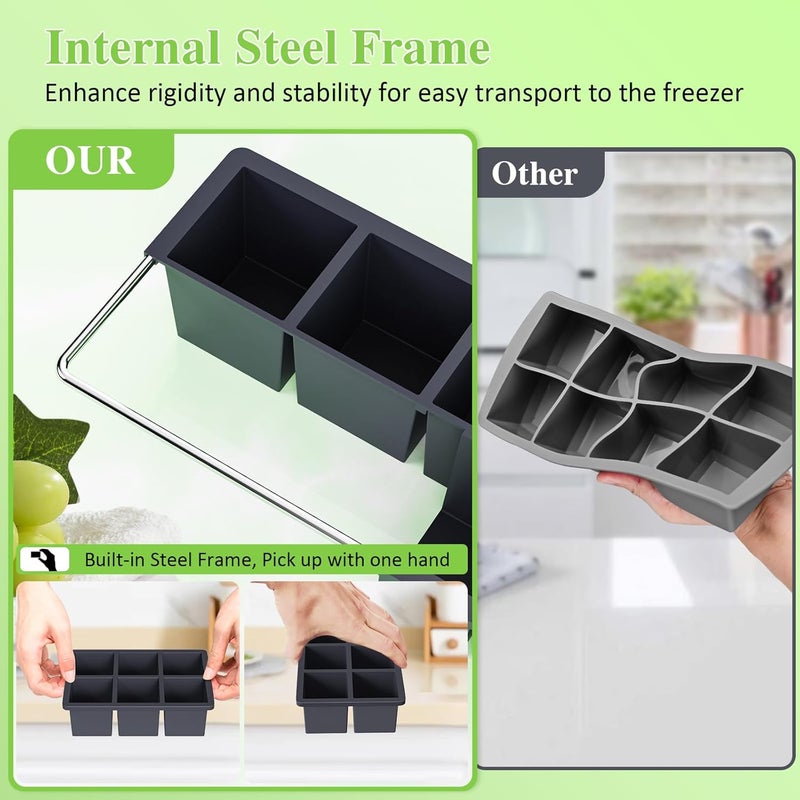 GGUW Large Ice Cube Tray for Whiskey: 2inch Big Silicone Ice Cube Trays with Lid - Old Fashioned Ice Trays for Cocktail - Square Bourbon Ice Cube Maker for Whisky - Image 3