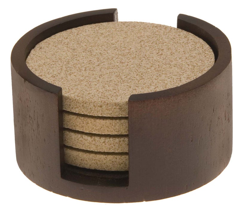 Thirstystone Dark Walnut Wood Coaster Holder 4.75â€ Diameter Holds 4â€ Round Coasters - Image 1