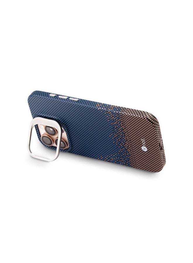 YNOT MagSafe carbon fiber protection case with camera stand for iPhone 16 Pro - Blue speckled brown - Image 4