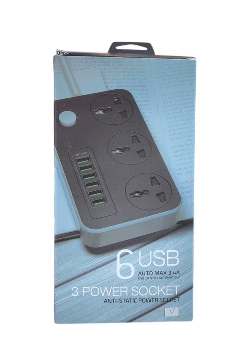 مشترك طاقة متعدد المقابس، ٣ منافذ تيار متردد و٦ منافذ USB، ٢٥٠٠ واط، كابل بطول مترين - مضاد للكهرباء الساكنة، محمي من الحمل الزائد - لوحة تمديد قابس عالمية - Image 5