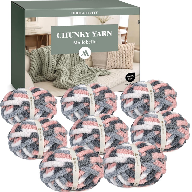 mellobello Jumbo Chunky Yarn for Hand Knitting - Super Thick Chenille Chunky Yarn for Crocheting - Extra Soft Bulky Fluffy Blanket Big Yarns 8 Jumbo Pack (27yds,8 oz Each Skein) - Image 1