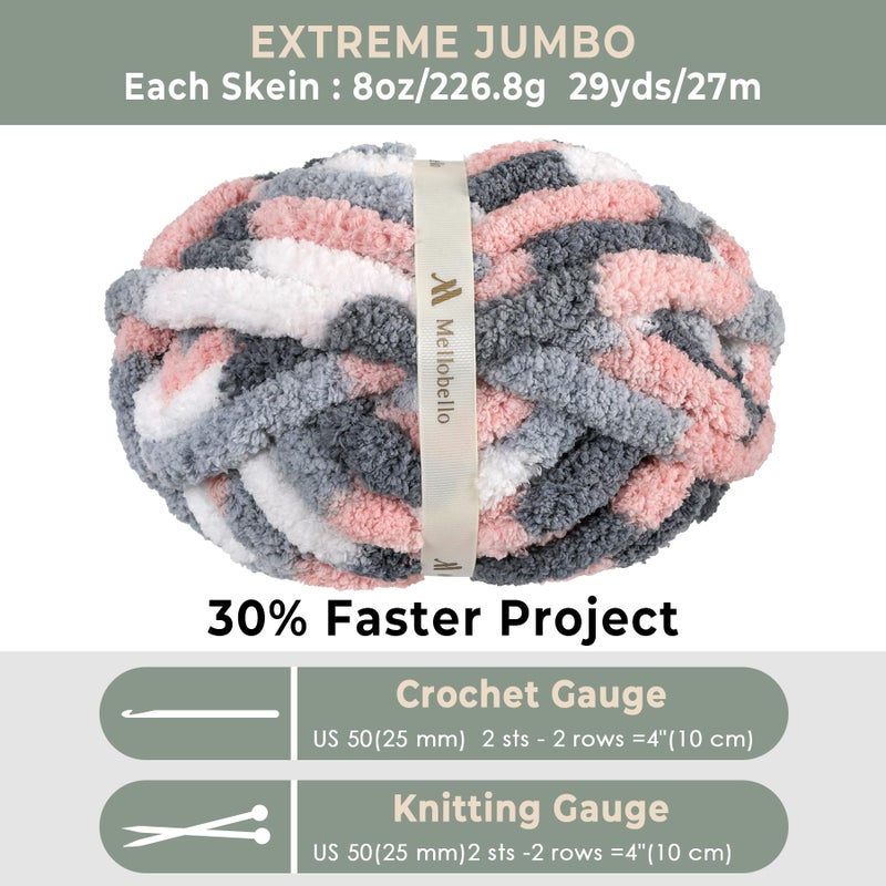 mellobello Jumbo Chunky Yarn for Hand Knitting - Super Thick Chenille Chunky Yarn for Crocheting - Extra Soft Bulky Fluffy Blanket Big Yarns 8 Jumbo Pack (27yds,8 oz Each Skein) - Image 2