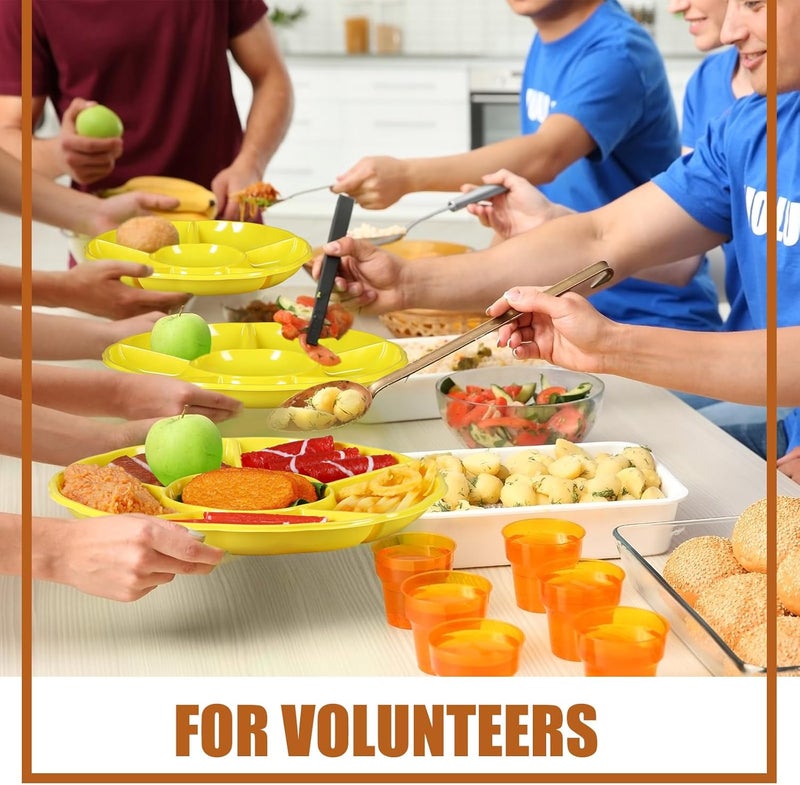 Rtteri 12 Pcs Plastic Divided Serving Trays 12 Inch Round Chip Dip Plate 6 Sectional Snacks Serving Dish Food Platters for Party Candy Nuts Fruits VeggiesYellow - Image 5