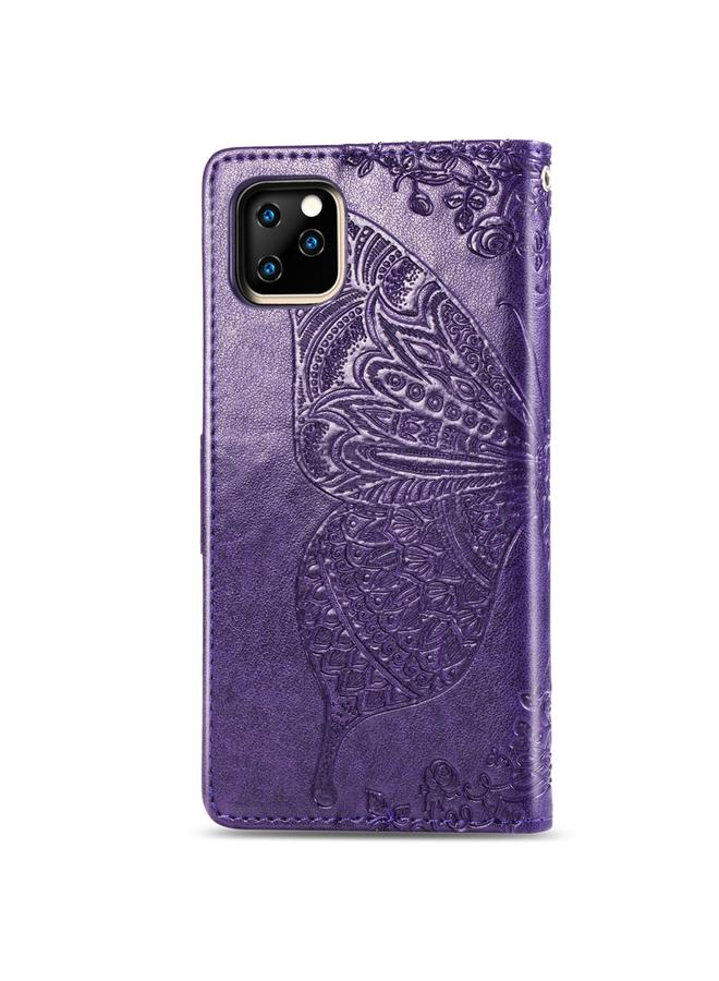 زبون جراب لهاتف iPhone 11 Pro من الجلد المنقوش بنقش زهور حب الفراشات مع حامل وفتحات للبطاقات ومحفظة وحبل - Image 5