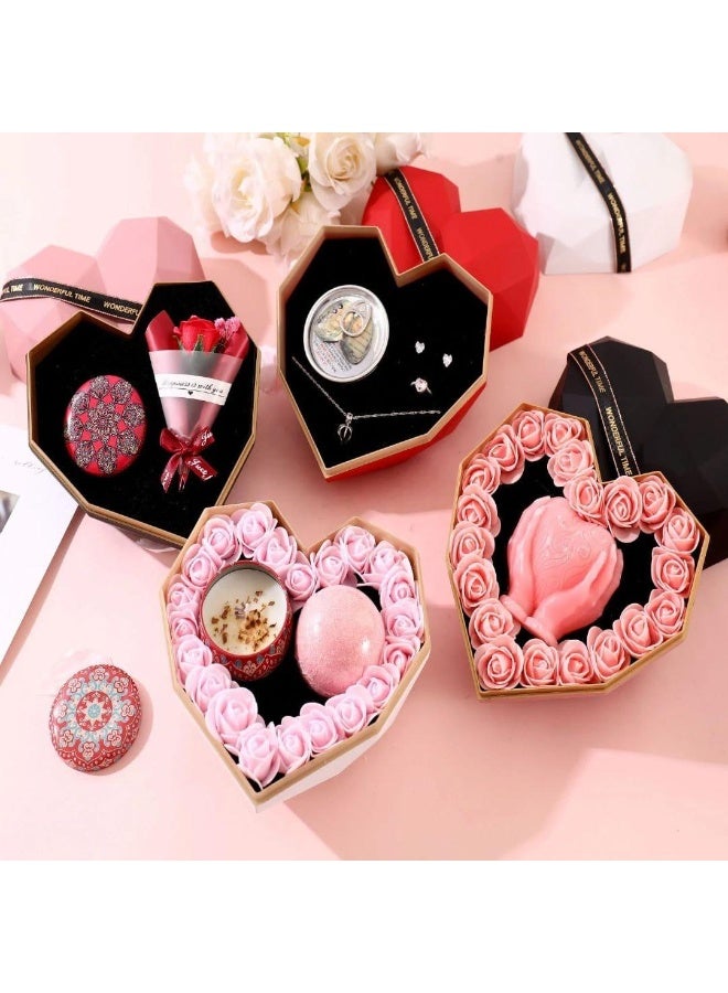 صندوق هدايا على شكل قلب مضلع، حجم كبير، لون أسود، مع بطانة مخملية من الداخل، مثالي للمجوهرات والهدايا الرومانسية - Image 2